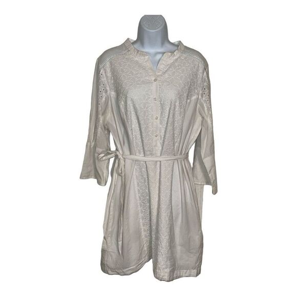 Daisy Fuentes Eyelet Roll-Tab Shirtdress size 14 - Picture 2 of 3